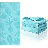 Fanfanwin 2 Pcs Coastal Hand Towels for Bathroom Ocean Beach Coastal Hand Towels 100% Cotton Jacquard Weave Soft Sea Starfish Shells Dish Washcloth for Kitchen Beach Theme Gifts 12.6 x 28.35 Inch