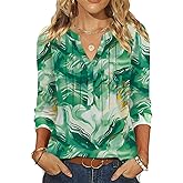 LOMON 3/4 Length Sleeve Womens Tops Pleated Puff Sleeve V Neck Work Blouses for Women Dressy Casual Spring Summer Clothes