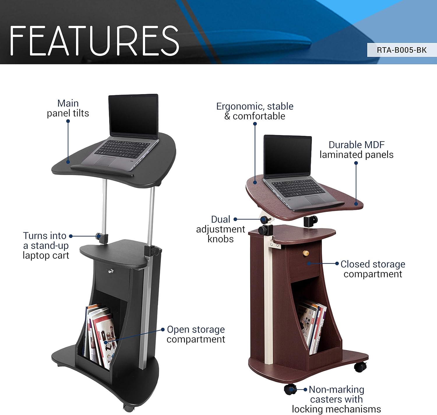 Techni Mobili Sit-to-Stand Mobile Medical Laptop Computer Cart, Black: Furniture & Decor