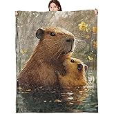 vnlvnl Cute Capybara Blanket Lightweight Flannel Blankets Gifts for Animal Lovers with Sunshine and Flower in Pond Printed Throw for Couch Chair Office Bedroom Spring Summer Decor, 60x50inch