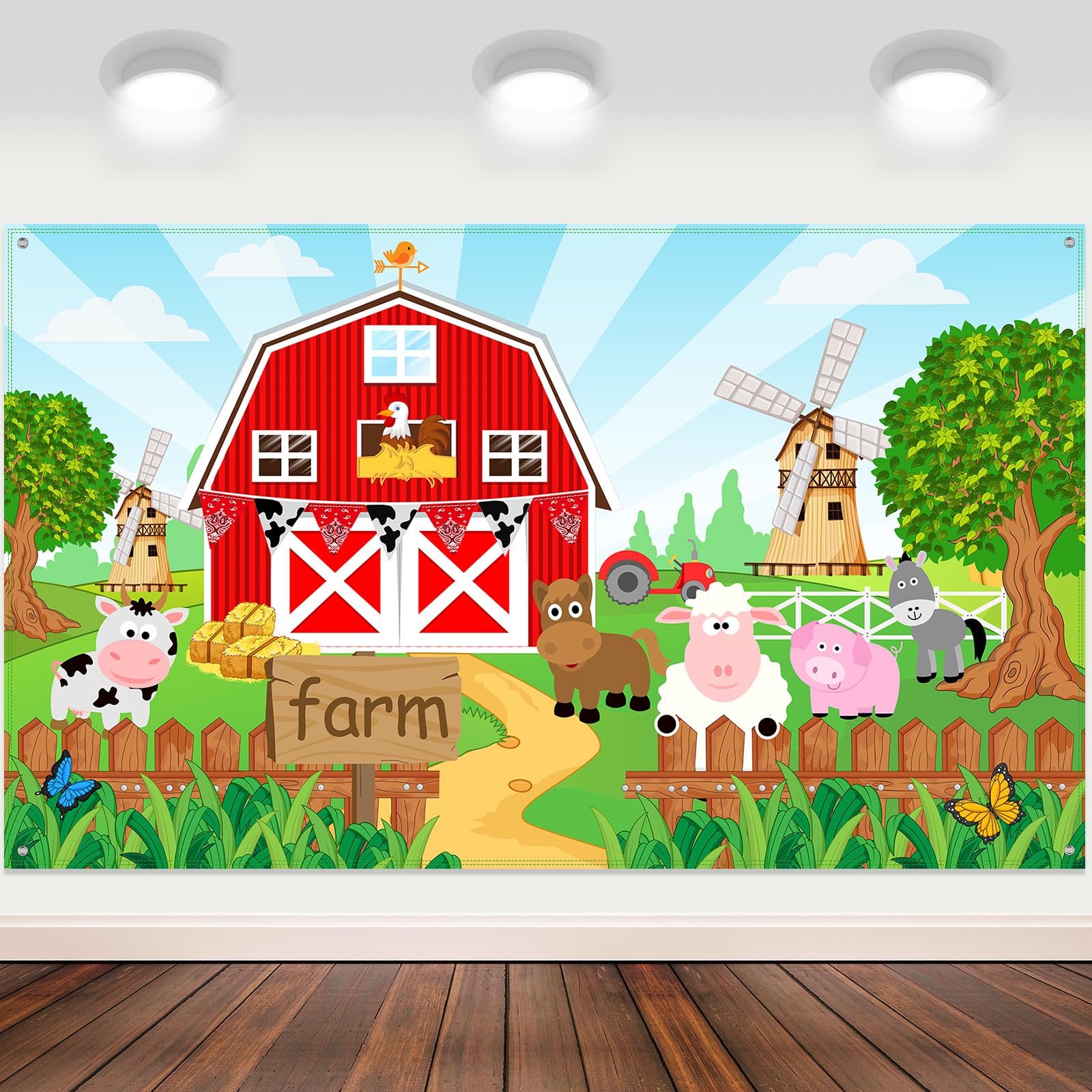 Blulu Farm Barn Animals Backdrop Banner for Birthday Party Animals Theme Party Decorations Supplies Kids Grass,Farm Animal Scenic Background Photo Booth Banner for Baby Shower,72.8 x 43.3 Inch