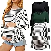 MIRAZEN 3 Pack Maternity Shirts Long Sleeve Pregnancy Top for Women with Crew Neck Casual Tee Shirts