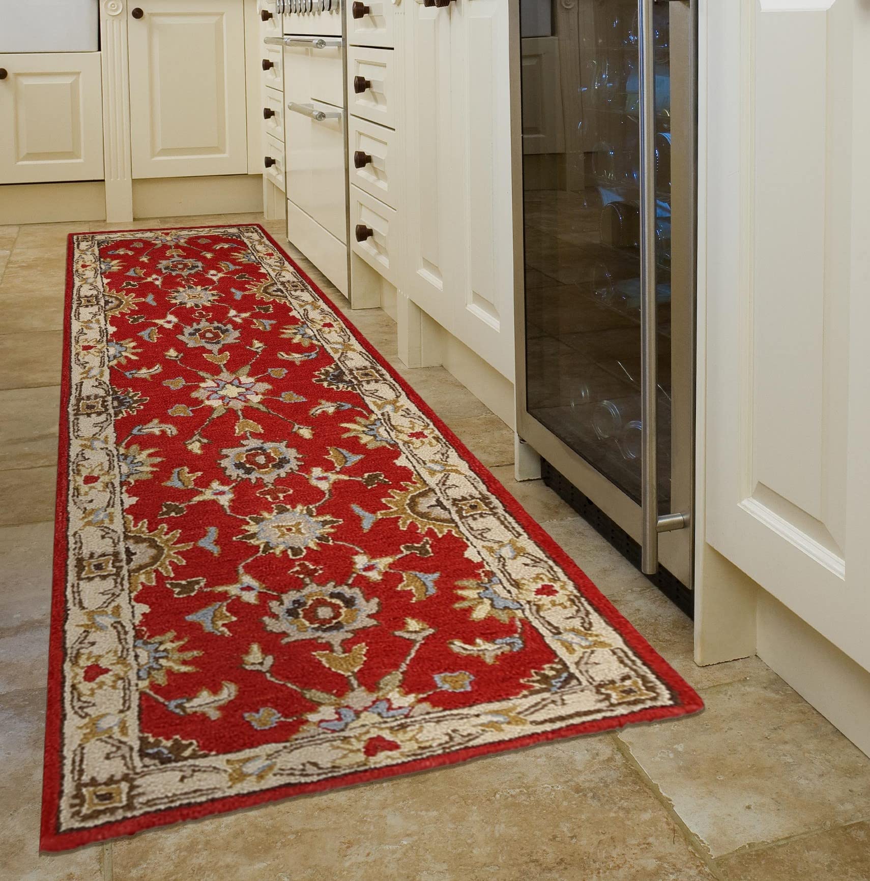 Ottomanson Hand Knotted Mahal Design Wool 2x8 Traditional Flatweave Runner Rug for Hallway, Kitchen, Living Room, Bedroom, 2'3" x 7'6", Rust/Beige Image