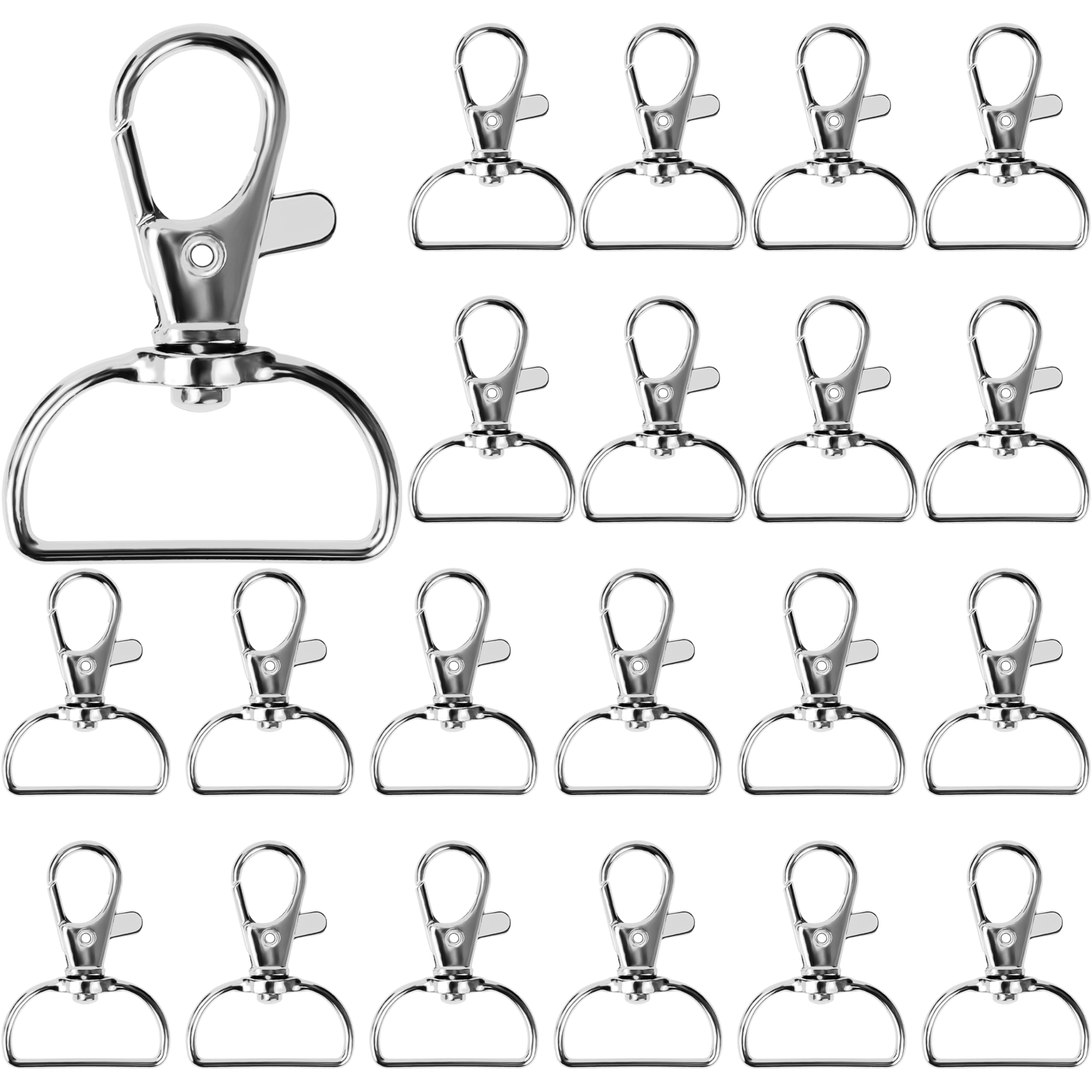 Belle Vous Metal Keychain Hooks with D Ring (60 Pack) - 25mm / 1 inch Inside Width - Swivel Snap Carabiner - Lobster Clasps for Lanyard Clips, DIY Jewellery, Handbag/Purse, Sewing Projects, and Crafts