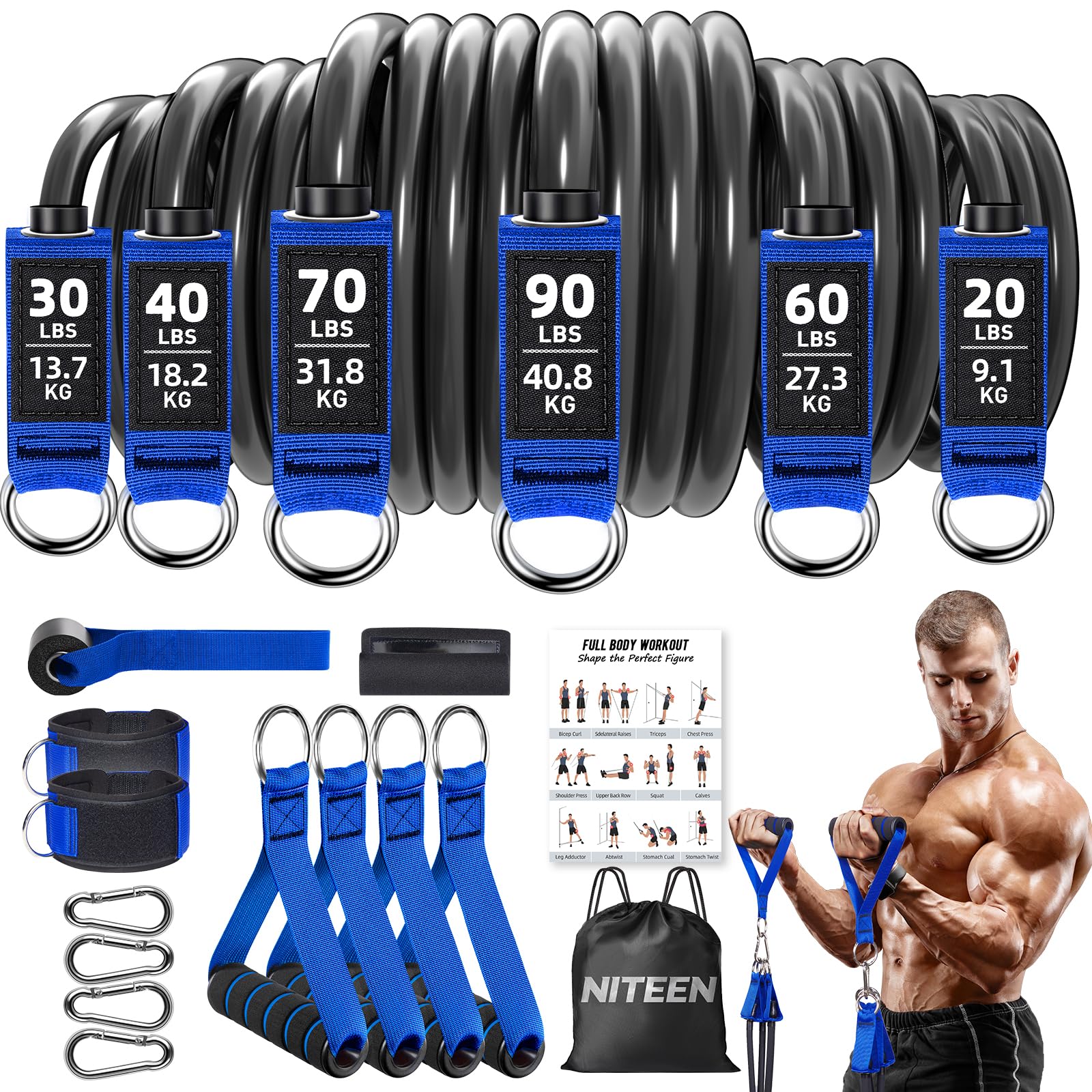 Photo 1 of 310lbs Heavy Resistance Bands for Working Out, NITEEN Resistance Bands with Handles Weight Exercise Bands for Men Women, Workout Bands with Door Anchor and Ankle Straps Strength Training Equipment