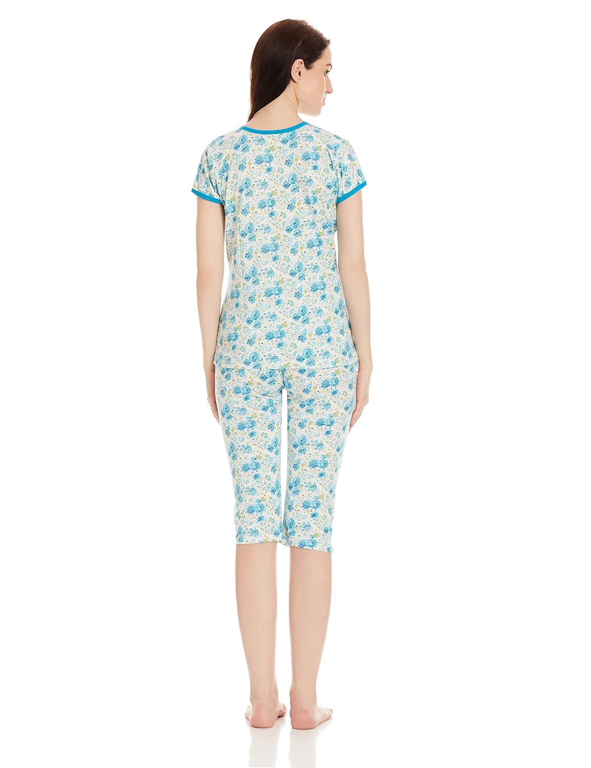 claura floral print cotton capri-top night suit