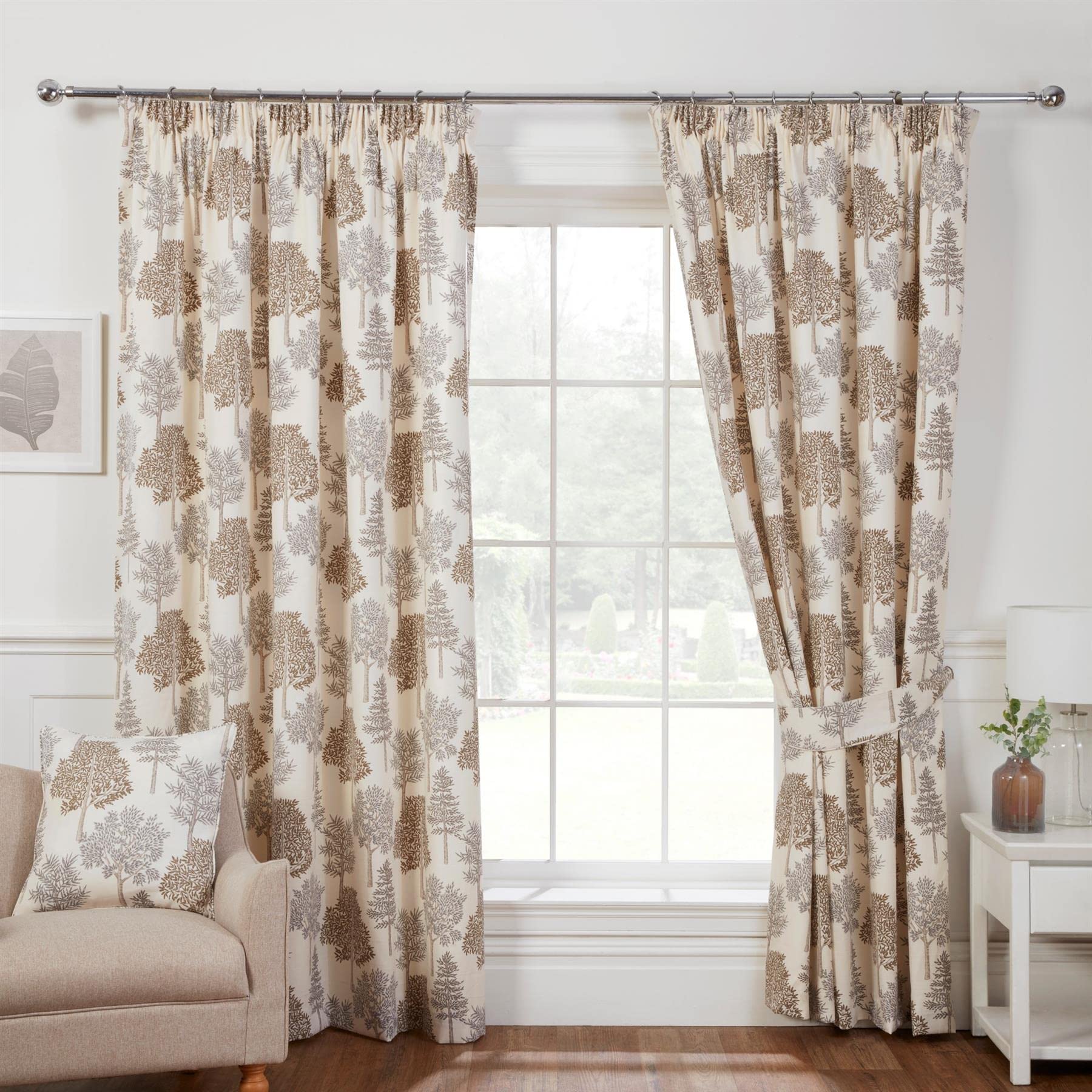 Sundour Coppice Light Filtering Pencil Pleat Curtains Beige 46x72 Fully Lined Curtain Pair