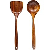 FJNATINH Wooden Wok Spatula Ladle Tool Set, 14-inch Long Handle Teak Wok Spatula