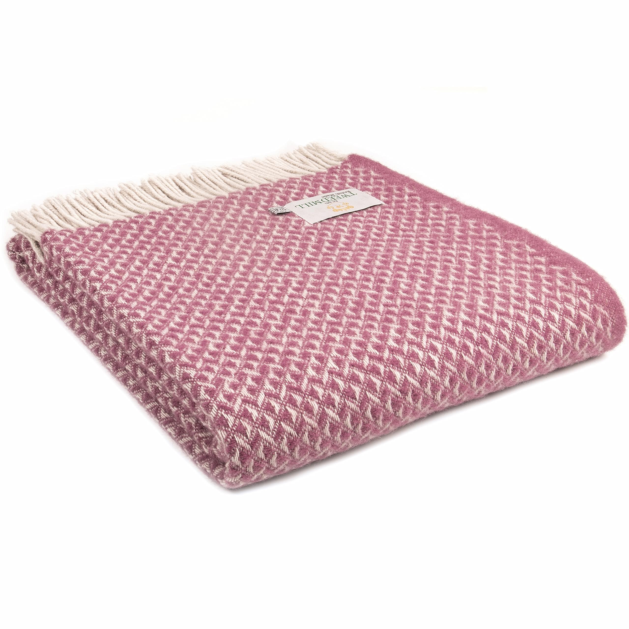 Tweemill Lifestyle Diamond Throw - Mulberry Pink - 150cm x 183cm 100% New Pure Wool Made in Wales