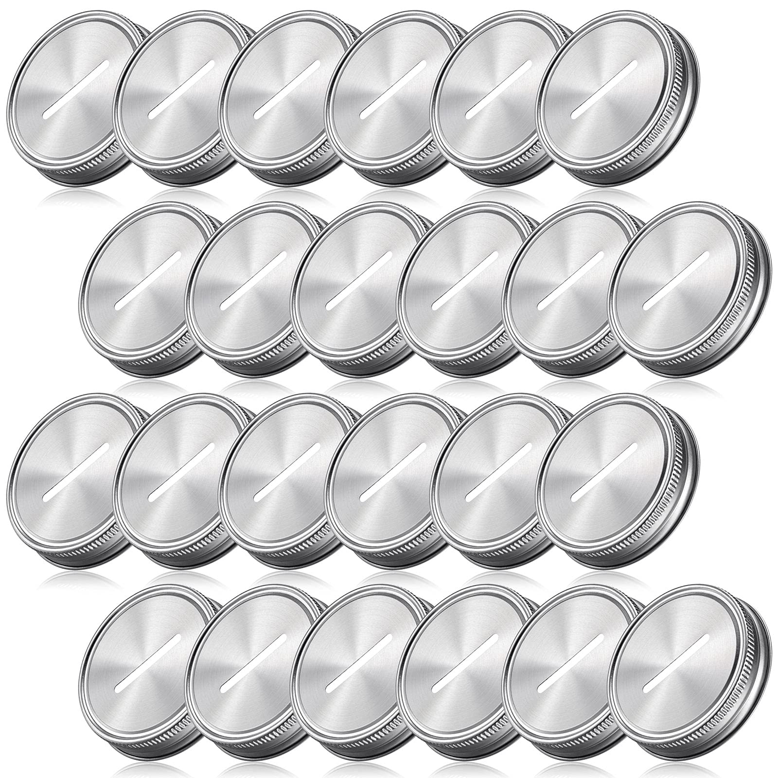 Photo 1 of Geiserailie Coin Slot Bank Lid for Mason Jars Regular Mouth Jars and Piggy Banks Lids Money Saving Metal Coin Slot Stainless Steel for Regular Mouth Ball, 70 mm(24 Pieces)