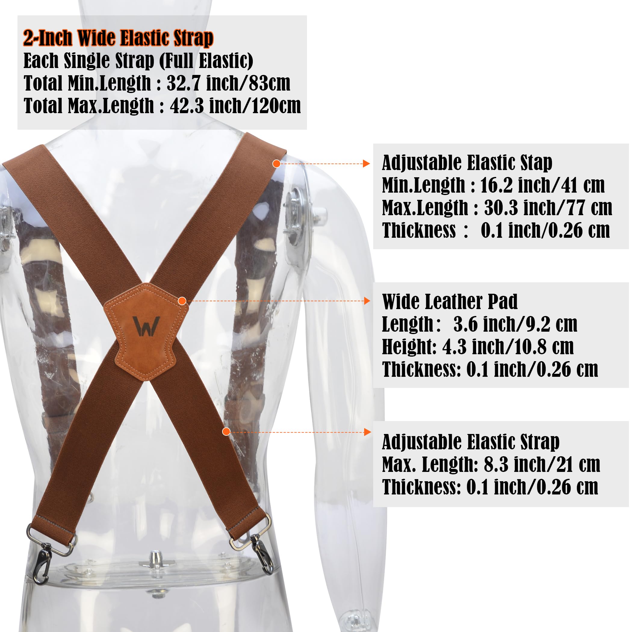 WELKINLAND Heavy-Duty 2Inch-Wide Full-Elastic Work Suspender For Jeans