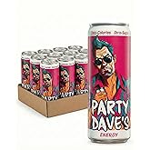 Party Dave's Zero Sugar Energy Drink, 12 Pack -120mg Natural Caffeine & L-Theanine for Focus, B-Vitamins (B6, B12, Biotin), Dye-Free, Original "Tart & Sweet" Flavor, 12oz Cans