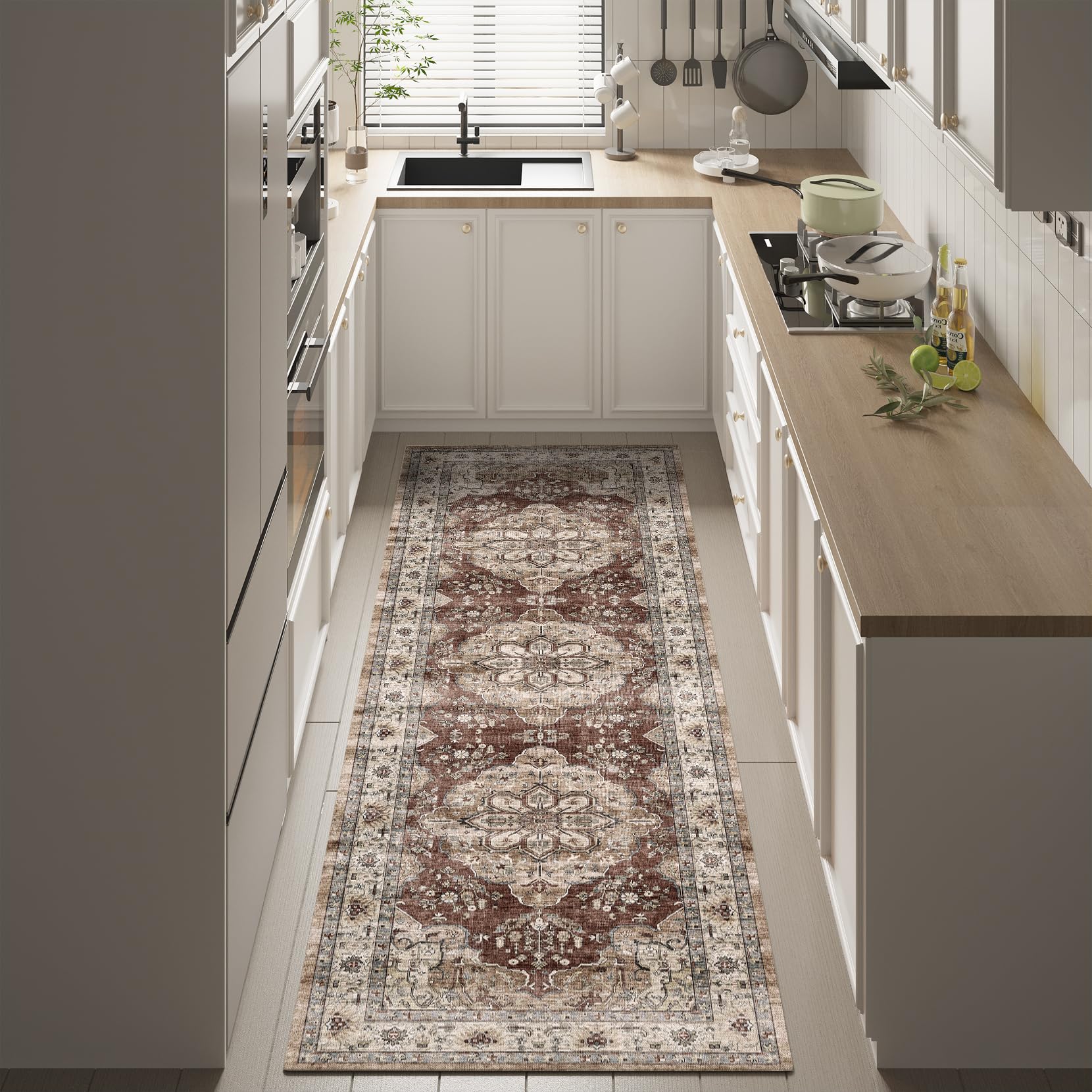 Photo 1 of koorlian 2'5x8 Low Pile Distressed Runner,Washable Runner Rugs Non-Slip&Low-Pile Kitchen Orange Collection Rug, Laundry Room Rug