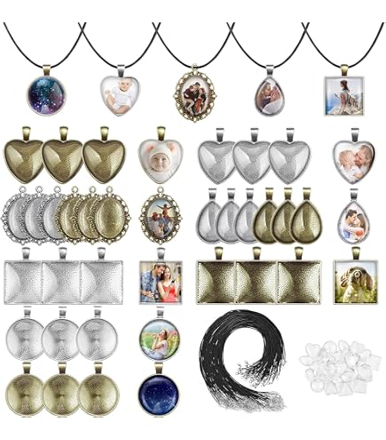 Kit 60 Pièces Plateaux Pendentifs Ovales + Cabochons Verre Pour Création Bijoux - 5 Couleurs Métal Et Verre Transparent
