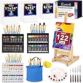 122PCS Professional Painting Set,Art Painting Supplies Kit,Canvas Painting Kit with Tabletop Wooden Easel,72Colors(Acrylic Paint Set,Watercolor,Oil) Brushes, Canvases,Painting Set for Kids Adults