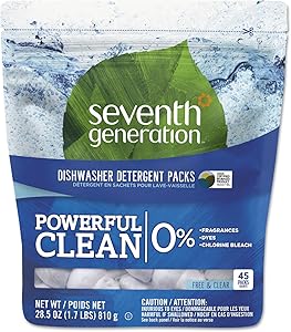 Seventh Generation 22897 Natural Dishwasher Detergent Concentrated Packs Free & Clear, 45 Packets/PK