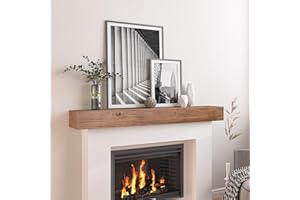 FLYJOE Faux Wood Fireplace Mantel Shelf 60” Long Floating Shelf Wall-Mounted Mantel Fire-Proof Rustic Wood Wall Storage Decor, Walnut 60”Wx9”Dx5.5”H