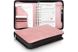 PU Leather 7 Ring Planner Binder for 5-1/2" x 8-1/2" Paper Zipper A5 Journal Binder Organizer Desk Size 7-Ring Zippered Padfo