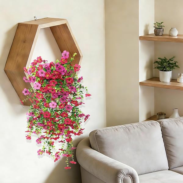 SENJIE 4 PCS ARTIFICIAL HANGING FLOWERS FOR OUTDOOR SPRING DECOR, UV RESISTANT FAKE SILK FAUX FLOWERS PLANTS FOR OUTSIDE PORCH PATIO BALCONY PLANTERS