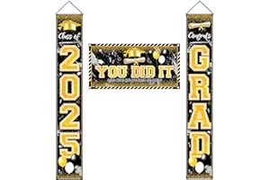 GINFTBRZGV Black Gold Graduation Decorations Class of 2025 Congrats Grad Banner Grad Porch Sign Door Banner and You Did It Backdrop for High School College 2025 Graduation Decorations