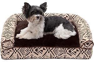 Furhaven Pillow Dog Bed for Small Dogs w/ Removable Bolsters & Washable Cover - Plush & Southwest Kilim Woven Decor Sofa - Desert Brown, Small