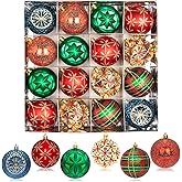 3.15" Red Green Gold Blue Christmas Ball Ornaments Set, 16ct Luxury Hand-Painted Shatterproof Large Hanging Bulbs, Bulk for Tree Wreath Holiday Decoration