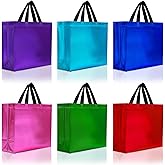 Nush Nush Mix Color Gift Bags Large Size – Set of 12 Reusable Large Gift Bags with Handles in 6 Glossy Vibrant Colors - Perfect Goodie Bag for Birthday Party Favor, Christmas, Holiday – 13x5x11