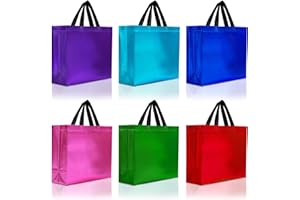Nush Nush Mix Color Gift Bags Large Size – Set of 12 Reusable Large Gift Bags with Handles in 6 Glossy Vibrant Colors - Perfect Goodie Bag for Birthday Party Favor, Christmas, Holiday – 13x5x11