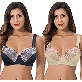 Curve Muse Plus Size Minimizer Underwire Unlined Bras with Embroidery Lace-2 or 3Pack