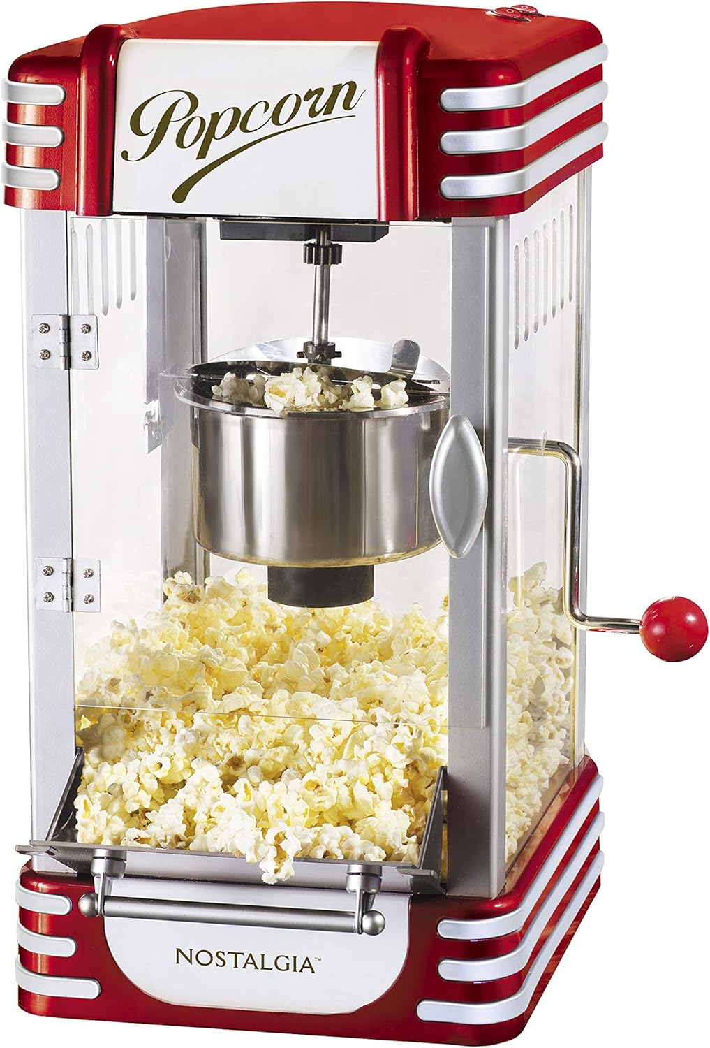 Nostalgia RKP730 Retro 2.5-Ounce Tabletop Kettle Maker, Makes 10 Popcorn, With Kernel Cup, Oil Measuring Spoon and Scoop, Perfect for Birthday Parties, Movie Nights, Red