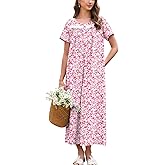Ekouaer Nightgown for Women Cotton Long Night Gown Short Sleeve Nightdress with Pockets Button Sleepshirt Soft Sleepwear