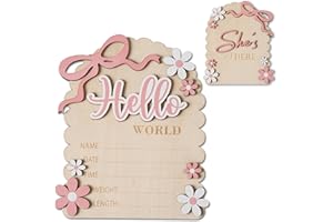 MEMOLEBIA Baby Announcement Sign, Hello World Newborn Sign for Hospital, She’s Here Card, Baby Announcements Ideas, Newborn Photography Props Double-Sided (HW3)