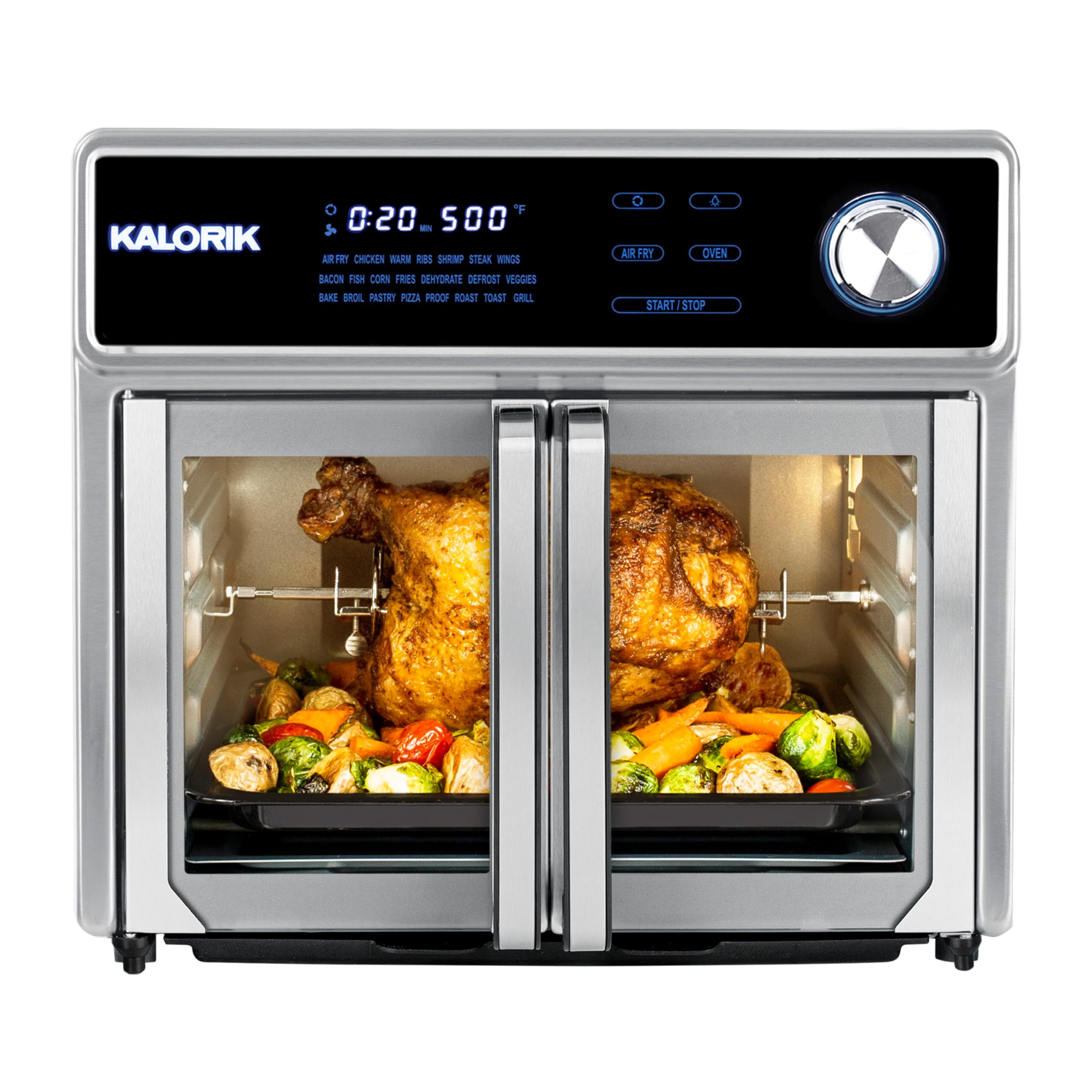 Kalorik Air Fryer Oven Grill MAXX Series 26-Quart with Smokeless Sear Technology Digital Controls Easy-View Door and 22 Smart Cooking Presets, Includes Cooking Accessories, 1700-Watts, Stainless Steel