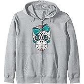 Teal Awareness Sugar Skull Zip Hoodie