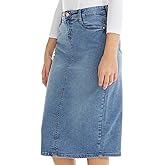 ESTEEZ Midi Length Pencil Stretch Denim Jean Skirt with Pockets for Women - Milan