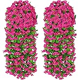 Dremisland 2PCS Artificial Fake Hanging Flowers Plants for Outdoor Spring Decor Faux Silk Morning Glory Flowers Trailing Vines UV Resistant Hanging Plants for Home Porch Patio Garden Planter Decor