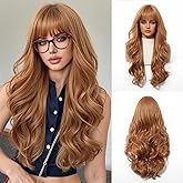 Osicapea Ginger Wigs with Bangs for Women, Woman Natural Long Wavy Curly Heat Resistant Synthetic Wig, 26 Inch Long Hair Replacement Wigs for Women's Cosplay Costume Party Daily Use