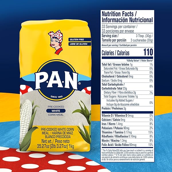 P.A.N. WHITE CORN MEAL – PRE-COOKED GLUTEN FREE AND KOSHER FLOUR FOR AREPAS (2 LB 3.27 OZ / PACK OF 1)