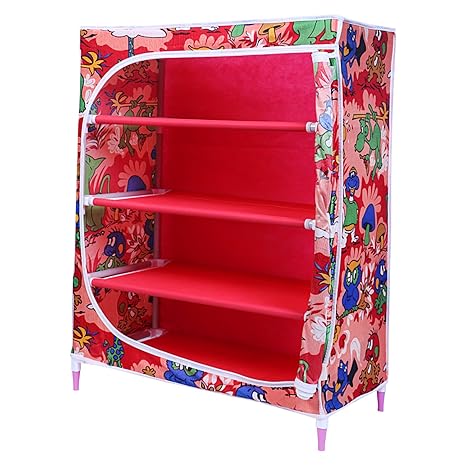 Buy Little One S 4 Shelves Foldable Wardrobe Toy Box Jungle Red