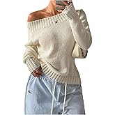 SOLY HUX Women's Off The Shoulder Sweater Boat Neck Knit Top Pullover Fall Clothes
