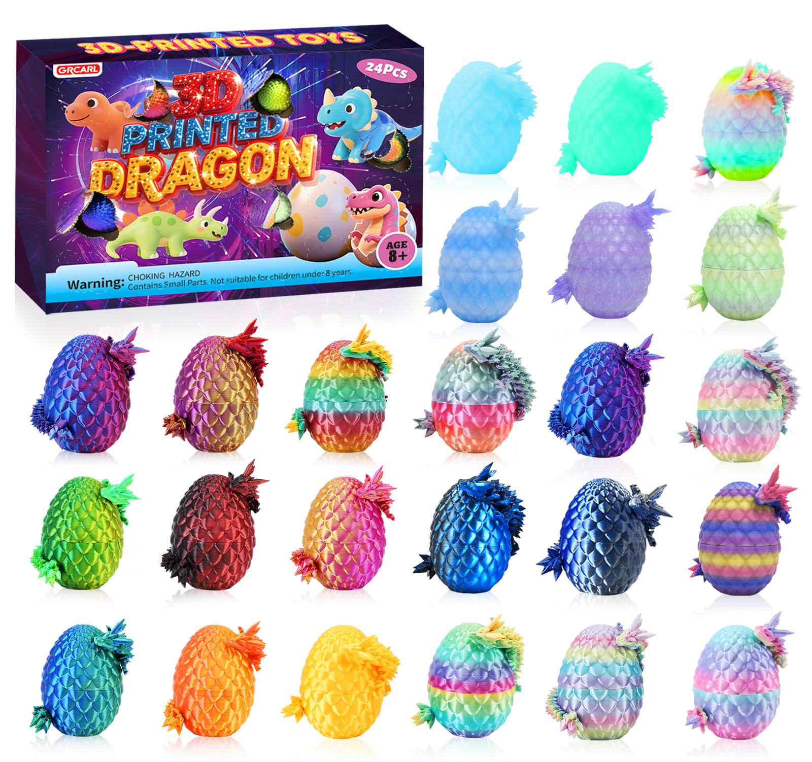 Photo 1 of 24PCS 3D Printed Dragon Eggs with Dragon Inside, Mini Animals Party Favors for Kids, Flexible Articulated Crystal Collectibles for Adults Teens Boys, Easter Advent Calendar Easter Basket Stuffers