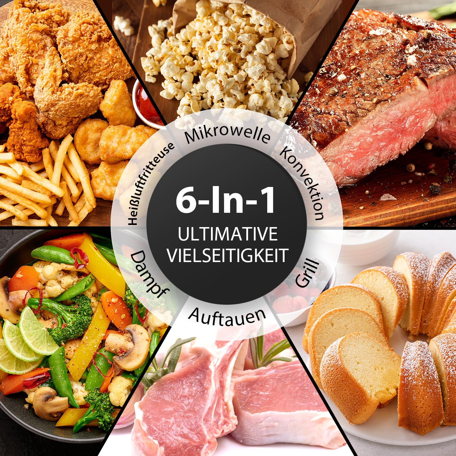 Toshiba MW3-AC26SFI(MG) Mikrowelle mit Grill und Heißluft 6-in-1 Mikrowellenherd mit Dampfgarer 26L 900W Origin Inverter, Chef Defrost, Konvektion, Kombi., Dampf, Grill, Air Fry Auto Menü, Grau 3