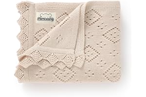 mimixiong Baby Swaddle Blanket 100% Cotton Gender Neutral Pointelle Receiving Blanket for Boys Girls Cuddle Stroller Crib Blanket (Oatmeal)