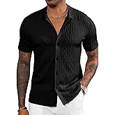 Gnvviwl Men's Casual Button Down Shirt Short Sleeve Knit Polo Shirts Trending Fashion Summer Beach Vacation Clothes