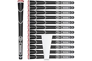 Geoleap Rubber Golf Grips Set of 13 -Grips with 15 Tapes and Grips with All Repair Kits for Choice, Non-slip and Shock-absorbing, Thumb Pattern Design, All Weather Performance and High Feedback Soft Rubber Golf Club Grips