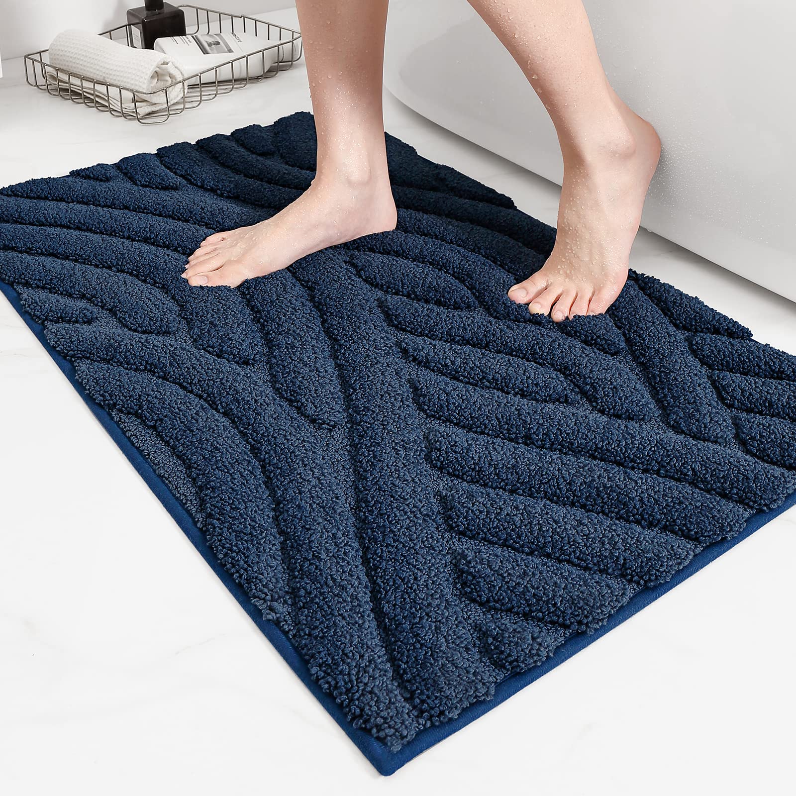GEOMETRY Absorbent Bath Mat 50x130cm, Non-slip, Machine Washable, Ultra Soft Microfiber, Blue