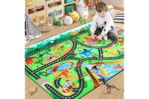 DIYSANI Kids Rug, Car Rugs for Kids Toy Cars, 4x6 Ft Dinosaur Rug, Dino Safari Road Rug for Playroom, Playmat Rug Educational Learning & Game Area Rug Carpet for Kids