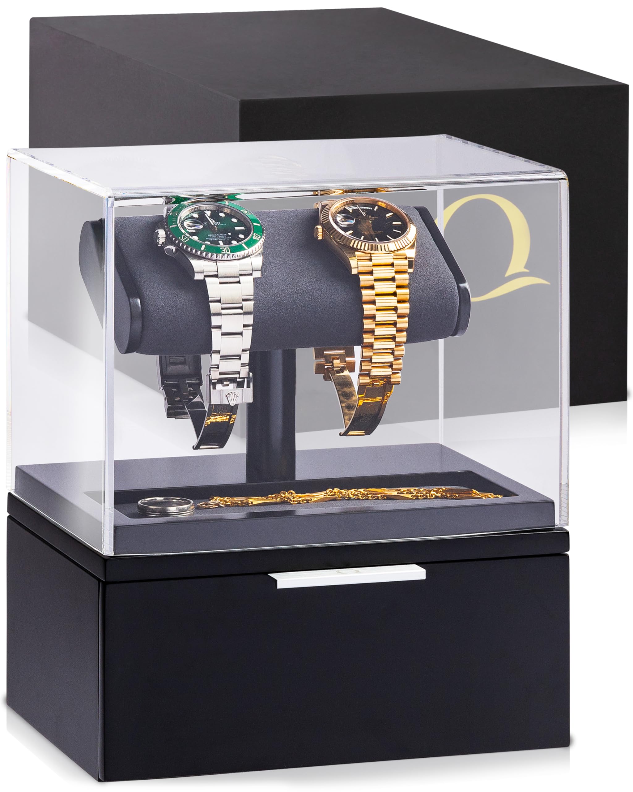 Photo 1 of QWATCHBANDS Watch Case Display Stand - Jewelery Valet Tray & Drawer - Acrylic Cover