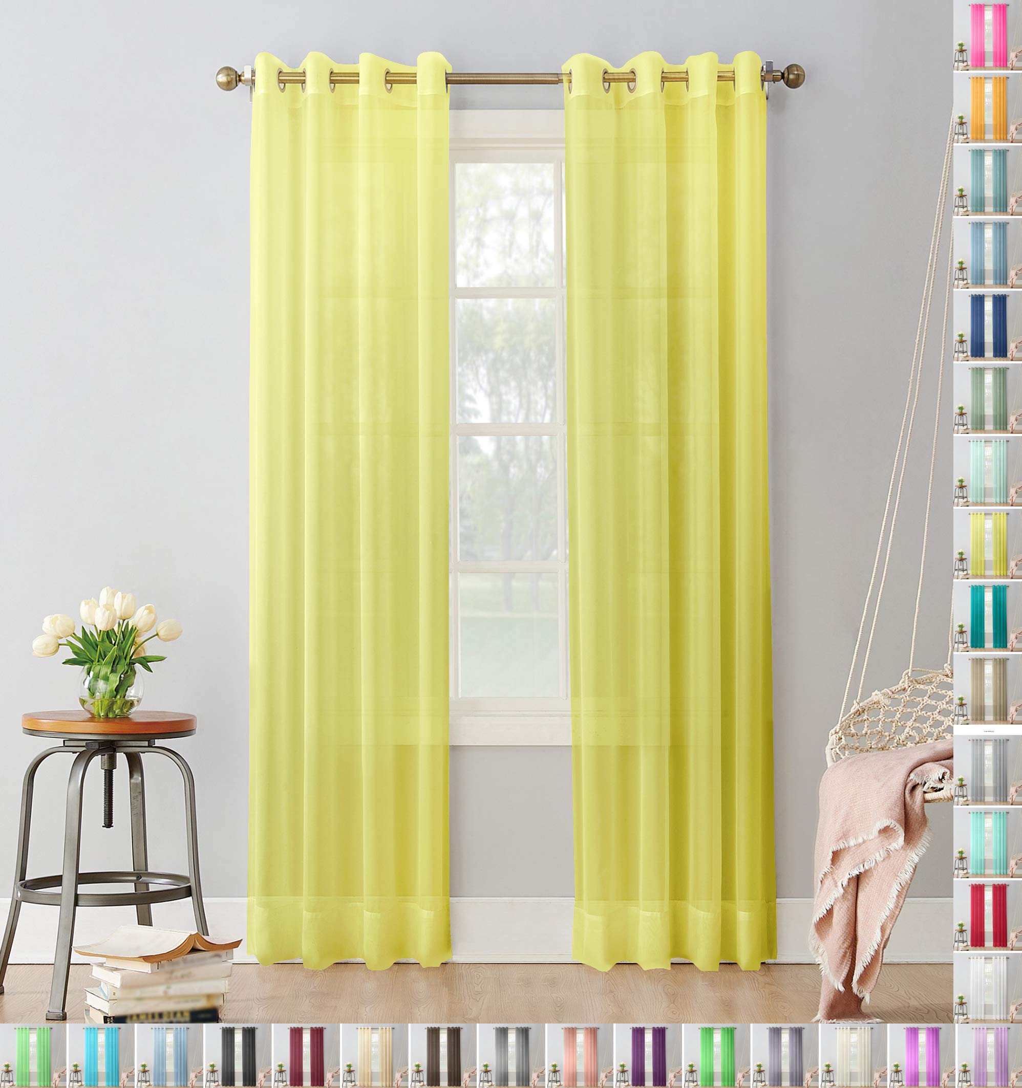 Megachest pair of sheer voile RING top (lemon yellow, 56" wideX90 drop(W142cmXH228.5cm))