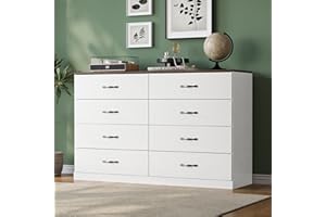 LINSY HOME 8 Drawer Dresser for Bedroom, 54" Wide Chest of Drawers, Modern TV Stand Dressers with Wood Frame and Metal Handles, Large Drawer Organizer for Bedroom, Living Room, White